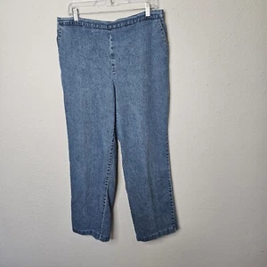 Alfred Dunner Womens 16 Pull On Blue Denim Jeans Elastic Waist Wide Leg Pocket - Picture 1 of 9