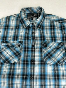 Elixir Men's Button Up Shirt Western Pockets Size XL Short Sleeve Blue Plaid XL - Picture 1 of 8