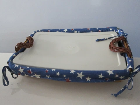 LONGABERGER CLEAR SERVING TRAY SET IN  BASKET with HANDLES 2008 LINER LID 16" Cover