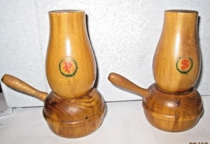 vintage wood salt and pepper shakers oil lamp shaped b85 - Picture 1 of 2
