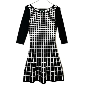 Lauren Ralph Lauren Sweater Dress Womens S Black White Gradient Check VTG - Picture 1 of 7