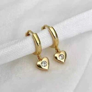2Ct Round Cut Simulated Diamond Heart Shape Drop Earrings 14k Yellow Gold Plated - Picture 1 of 5