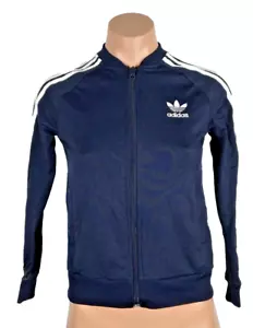 Vintage 00s Adidas Zip Jacket Navy Blue and white Blue Tag Trefoil Logo Youth S - Picture 1 of 13