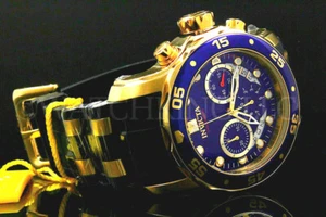 New Invicta Scuba Pro Diver 48MM Chrono 18K Gold Plated Blue DialS.S Poly Watch - Picture 1 of 11