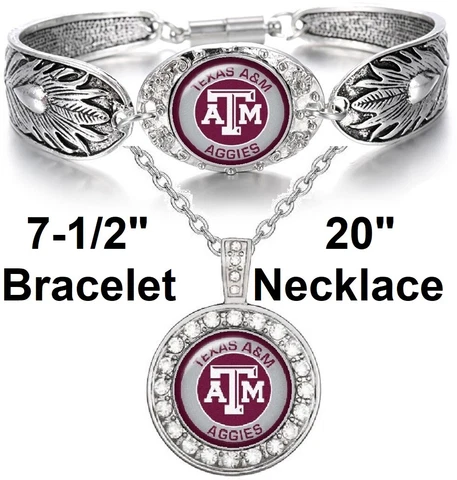 Texas A&M Aggies 925 Sterling Silver Necklace And Bracelet Set State D3D18 Cover