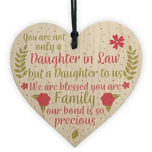 Daughter In Law Plaque Sayings Wooden Heart Birthday Wedding Christmas Gifts - Picture 1 of 8