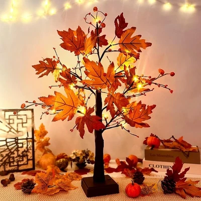 Halloween Deko Herbstdeko Ahornblatt Baum Lichter mit 24 LEDs Lichterbaum Timer - Bild 1 von 4