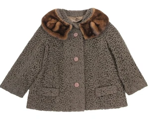 Vintage 60s High End Faux Curly Lamb Genuine Mink Swing Coat Sportowne Astrakin Sz M - Bild 1 von 22