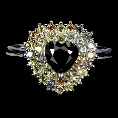 Anillo de plata de ley 925 corazón zafiro negro 6 mm zafiro piedras preciosas joyería talla 8 Foto 1 de 4