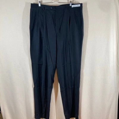 Pantalones de lana y cachemir Bachrach 140s 42W sin dobladillo negros plisados ligeros nuevos con etiquetas Foto 1 de 4