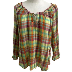 Lauren Jeans Ralph Lauren Plaid Tie Neck Long Sleeve Blouse Multicolor Womens - Picture 1 of 6