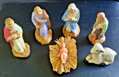 LOT 4 PERSONNAGES SANTONS POUR CRECHE DE NOEL ANCIENS, PETIT JESUS ET MOUTON - Photo 1/4