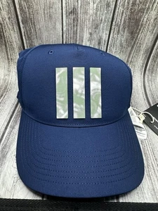 Neu mit Etikett Adidas Tour 3 Streifen Herren SnapBack Golfmütze Kappe marineblau Tarnmuster erhöhtes Logo Osfa - Bild 1 von 6