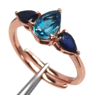 925 Silver 5 x 8 MM. London Blue Topaz & Blue Sapphire Jewelry Ring Size 7.5 - Image 1 of 4