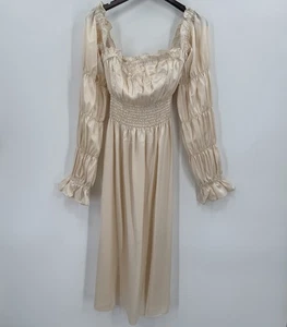 Vestido midi Micheliln satinado seda para dormir en beige leche talla XL para mujer nuevo con etiquetas - Imagen 1 de 13