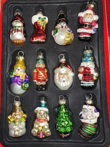 AVON 2008 Set of 12 Mini Blown Glass Christmas Ornaments 2”-2.5” - Picture 1 of 8