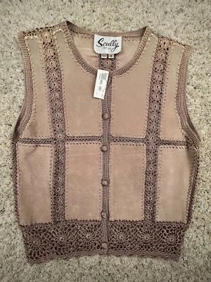 VTG DEADSTOCK SCULLY Leather Vest Button Up Intricate Knit Women’s Button Top - Image 1 of 4