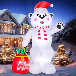 Unique 8FT Christmas Inflatable Polar Bear Indoor Outdoor Decorations, Blow up B - Picture 1 of 11