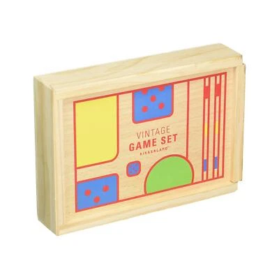 Wooden Vintage Game Set Case Dice Yoyo Cards Pick Up Sticks Activity Kikkerland - Image 1 of 3