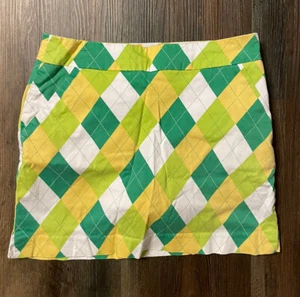 Loudmouth Ladies Womens 4 Argyle Green Yellow White Cotton Blend Skort - Picture 1 of 6