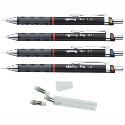 ROTRING Druckbleistift Tikky 0,35 0,5 0,7 1,0mm schwarz Ersatzradierer [wählbar]