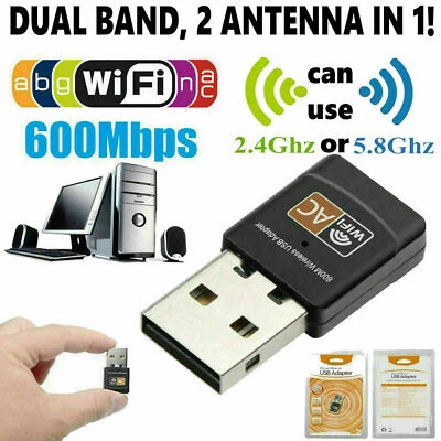 Mini Dual Band 600Mbps USB WiFi Wireless Adapter Network Card 2.4/5GHz 802.11 ac - Image 1 of 4