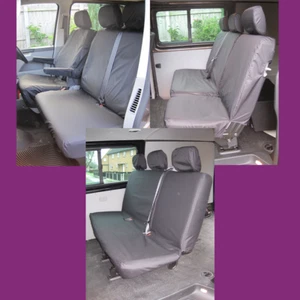 VW T5 T6 2010-15 Shuttle 9 Seat Tailored Front Rear Black Waterproof Seat Covers - Picture 1 of 4