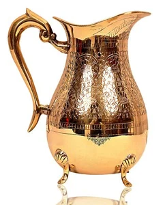 Selten Handgefertigt Schöne Design Messing Krug Mit 4 Beine, 1750 ML - Bild 1 von 2