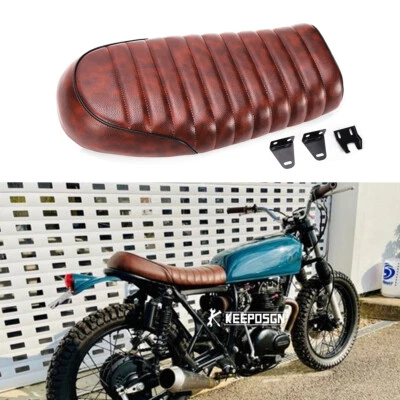 Brown PU Driver Cafe Racer Seat Flat Saddle For Honda CL 125 250 300 350 500 - Image 1 of 4
