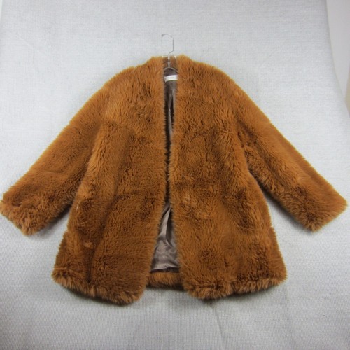 VETEMENTS Cappotto mango donna grande pelliccia marrone teddy sherpa manica lunga aperto davanti morbido 199€