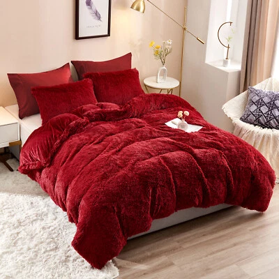 5 Pcs Plush Shaggy Duvet Cover Luxury Ultra Soft Crystal Velvet Bedding Set - Image 1 of 4