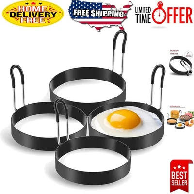 坚固的鸡蛋烹饪戒指 - 4 包不锈钢模具方便早餐准备 — 第 1/4 张图片
