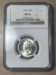 1934-P Washington Silver Quarter 25c NGC MS66 Stunning Condition Blast White - Picture 1 of 4