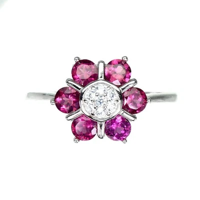 925 Sterling Silver Round Rhodolite Garnet 3.5mm Simulated Cz Ring 7.5 - Image 1 of 4