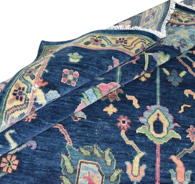 floral pattern navy blue Oushak rug Hand Knotted Rug 8x10, 9x12, 10x14 ft - Image 1 of 4