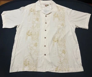 Caribbean Mens Hawaiian Shirt Cream Floral Button Up Silk/Rayon Blend - Size XL - Picture 1 of 13