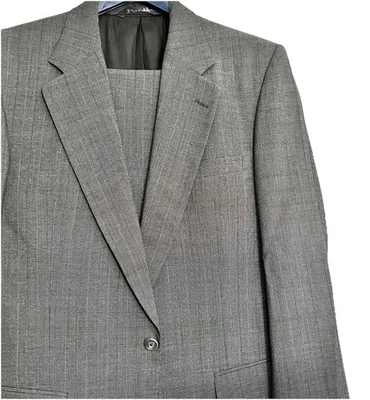 Terno masculino vintage BURBERRY tamanho 42L calça 36Wx33L Burberrys’ listrado azul cinza - Imagem 1 de 4