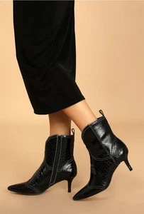 MATISSE Aubrey Black Snake-Embossed Leather Pointed-Toe Ankle Booties Size 8 EUC - Picture 1 of 17