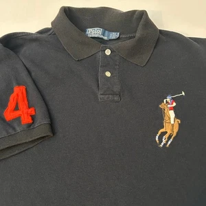 Vintage Polo by Ralph Lauren Shirt Mens Black Rugby Polo Flesh Big Pony Logo - Picture 1 of 6