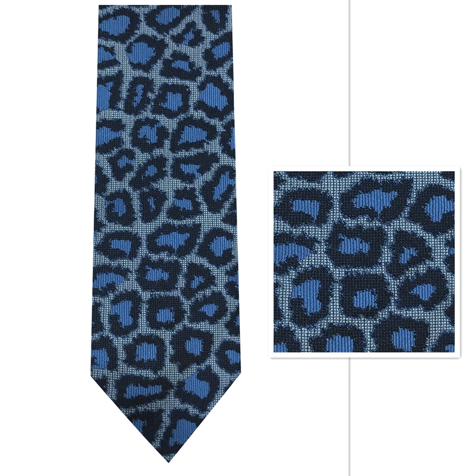 Nuevo Para Hombre Ajustado Delgado 2.25" Corbata Y Bolsillo Cuadrado Pañuelo LEOPARDO AZUL REAL Foto 1 de 1