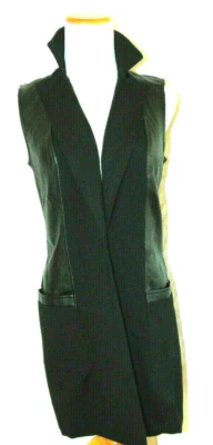G.I.L.I. got it love it Ponte Faux Leather Open Front Vest BlackNylonBlendVest~4 - Image 1 of 4