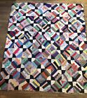 Vintage Handmade Hand-Tied 82"x92" Multicolor Patchwork Quilt