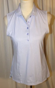 NEW Peter Millar Ladies SMALL Polo Golf Shirt White Afternoon Rain Blue Gingham - Picture 1 of 3