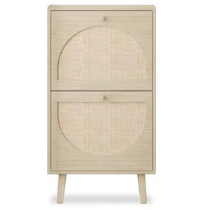 Natural Rattan Shoe Cabinet with 2 Flip Drawers Modern 2-Tier Shoe Rack Storage - Picture 1 of 7