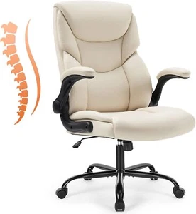 White Leather Office Chair. Adjustable, Swivel. Computer Desk. Wheels - Picture 1 of 7