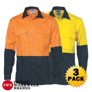 3 x DNC Workwear Mens Hi Vis 2 Tone Cotton Drill Vented Shirt L/S Work New 3981 - Picture 1 of 3