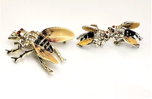 Hummel Insekt Hornisse Brosche & Schraub Ohrringe Set Emaille Paste Strass - Bild 1 von 5