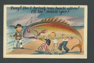 Postal Ca 1910 Humor Pescado Exagerado - Imagen 1 de 1