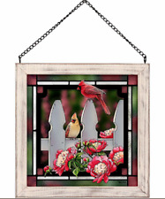 Picket Fence-Cardinals Stained Glass Art by Rosemary Millette Wild Wings