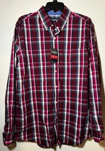 Chaps Mens Large Red Plaid Button Down Long Sleeve Easy Care Stretch Shirt - Picture 1 of 6